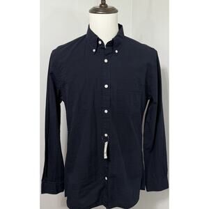 NEW Brooks Brothers Shirt Navy Blue Seersucker Button Down Long Sleeve MEDIUM